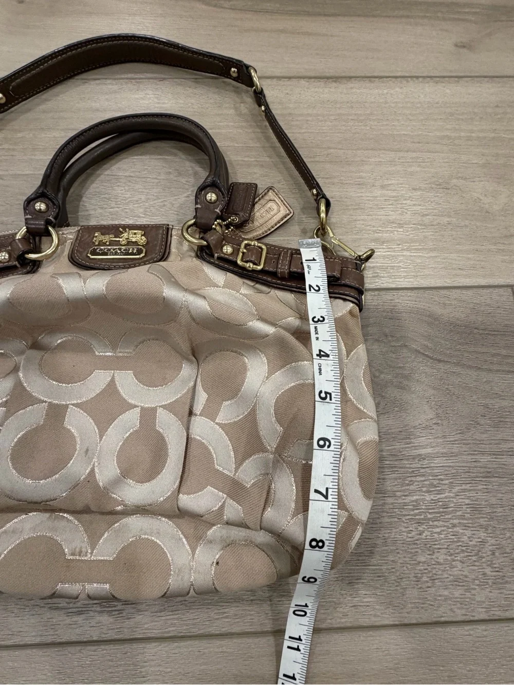 Coach 18608 Madison Op Art Metallic Outline Sateen Sophia Handbag Brown